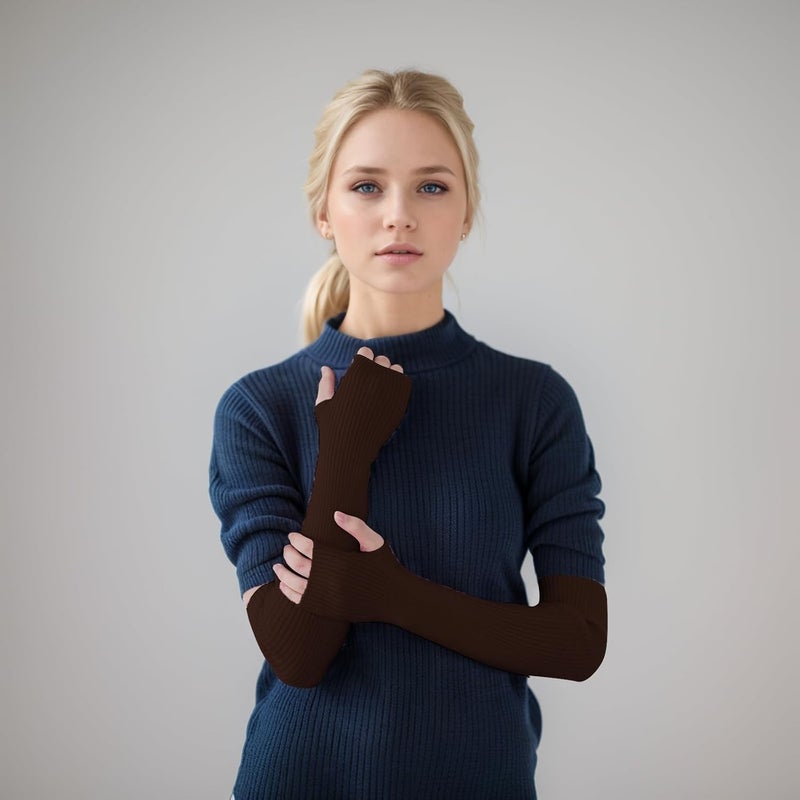 Tongcloud Arm Warmers Winter Fingerless Long Gloves for Women for Women with Thumb Hole - Image 4